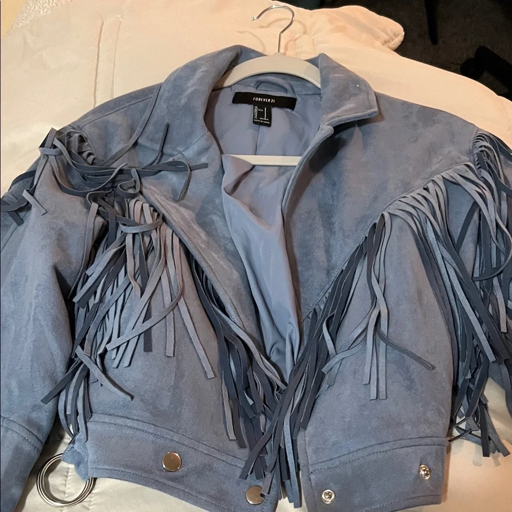 Forever 21 Light Blue Fringe Button Down Shirt - Picture 2 of 3